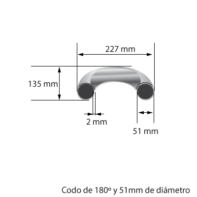 Medidas del Tubo de aluminio codo de 51mm de diámetro