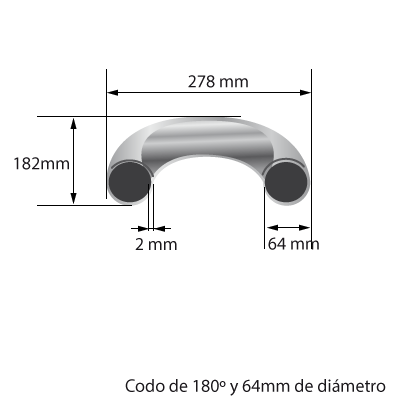 Medidas del Tubo de aluminio codo de 76mm de diámetro