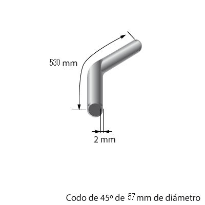 Medidas del Tubo de aluminio codo de 57mm de diámetro