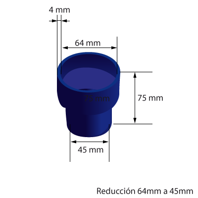 Medidas del manguito reductor de silicona de 64mm a 45mm de diámetro interno