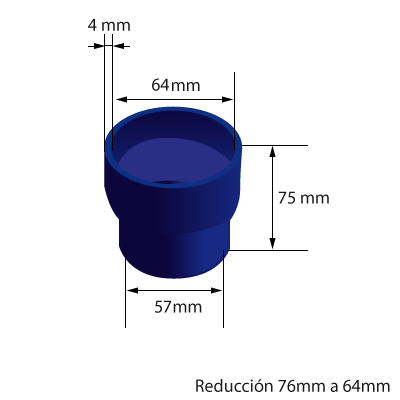 Medidas del manguito reductor de silicona de 64mm a 57mm de diámetro interno